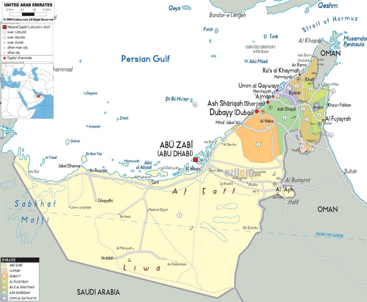 地図のドバイアラブ首長国連邦