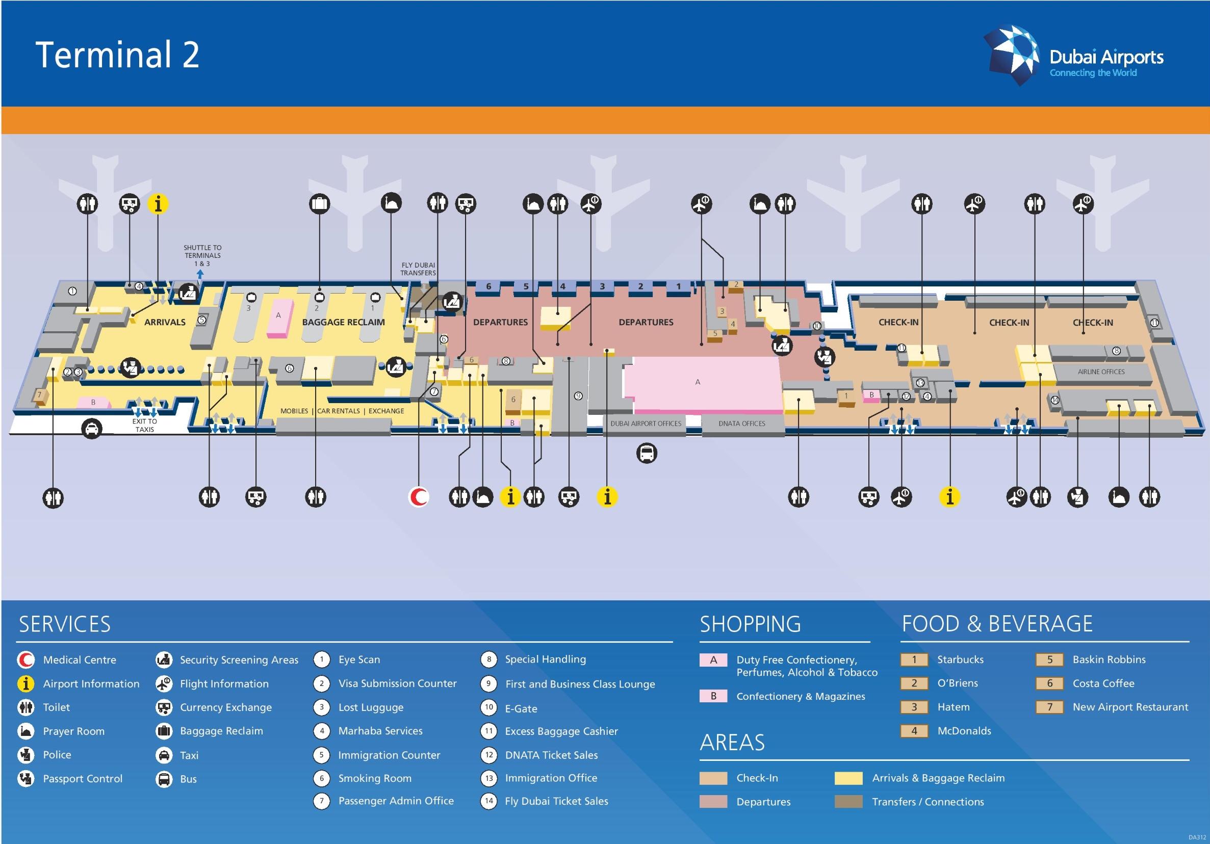 ドバイ空港第2ターミナル地図 ドバイのターミナル2の地図 アラブ首長国連邦