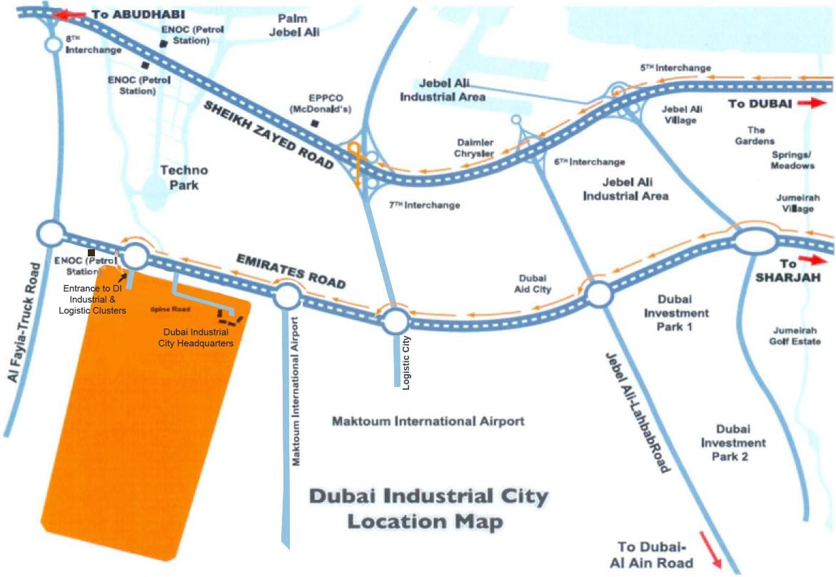 地図をドバイの工業都市