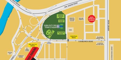 ドバイの義務を無料でテニススタジアム所在地地図